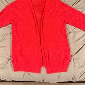 Cozy Bright Red Women's Fuzzy Cardigan